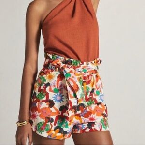 FARM RIO Printed High Waisted Shorts with Belt. Size XL. Tropical multi colored
